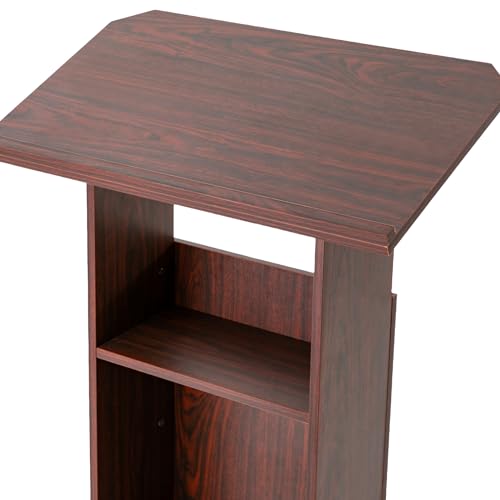 Podium Stand, Mobile Lectern with 4 Locking Wheels, Wooden Lectern Stand with Storage Board, Floor Standing Speaking Pulpit for Home Office Wedding Conference (Brown)