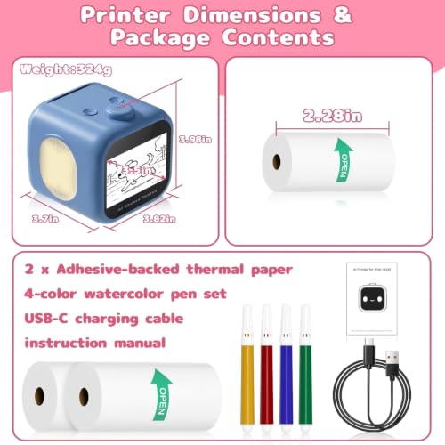 AI Touchscreen Sticker Printer Mini Inkless Thermal Printer Voice Control Instant Print WiFi Connect DIY Journal Notes for Teens Students Portable Educational Creative Christmas Birthday Gifts.