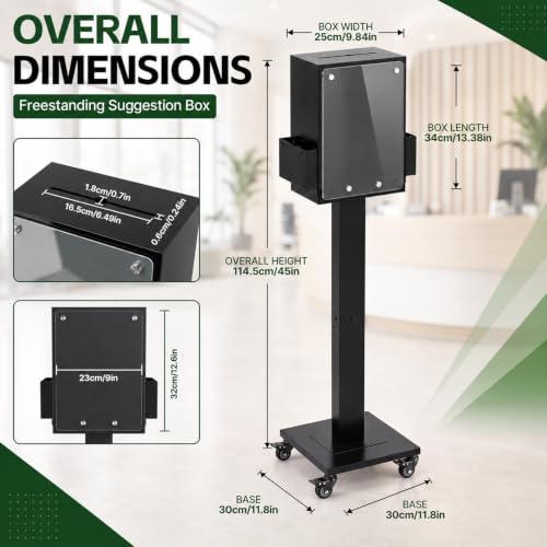 45" Suggestion Box with Stand, Wheel, Floor Standing Offering Box