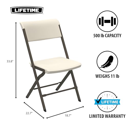 LIFETIME Folding Table and Chair Set, 37-Inch Square Fold-in-Half Table with 4 Chairs, Almond, Steel Frame