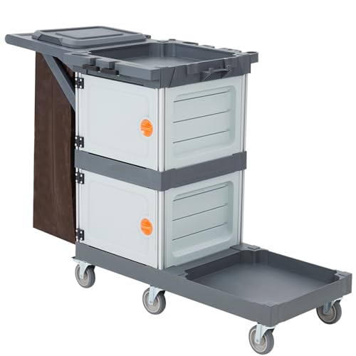 OUTLANE Heavy Duty Service Cart, Multi-Functional Utility Rolling Cart with Wheels, Durable Steel/Plastic Service Cart for Warehouse, Garage, Workshop, Office, Commercial & Industrial Use