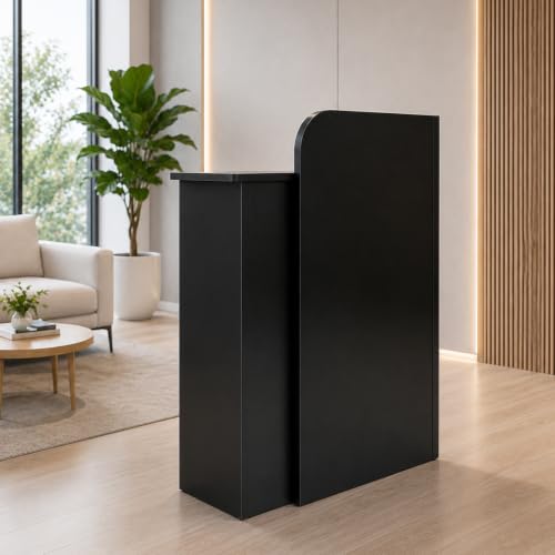 JondiGlobal Reception Desk, Solid Wood, Front Desk Reception Counter Black