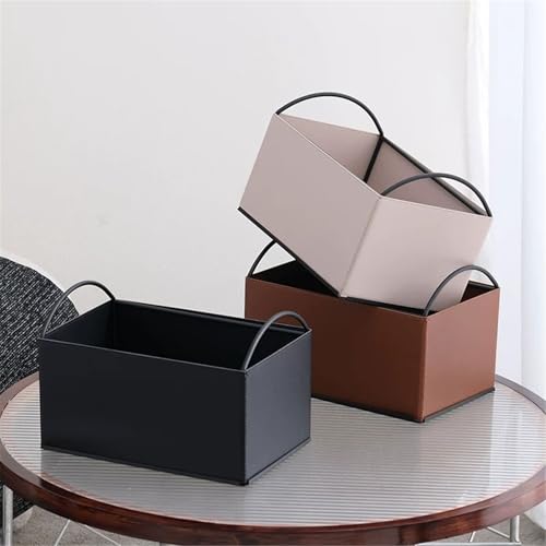 Desktop Bookshelf Iron and Leather Multipurpose Books Storage Box with Handles Record Organiser Crate