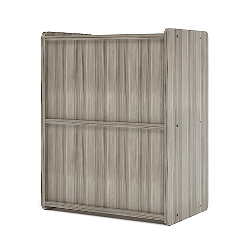 Tot Mate Single-Sided 2-Shelf Storage Cabinet for Kids and Toddlers, Free-Standing Wooden Bookshelf for Classroom, Preschool, 24" W x 30.5" H (Shadow Elm Gray, Ready-to-Assemble)