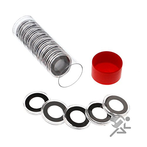 (1) Airtite Coin Holder Storage Container & (20) Black Ring 17mm Air-tite Coin Holder Capsules