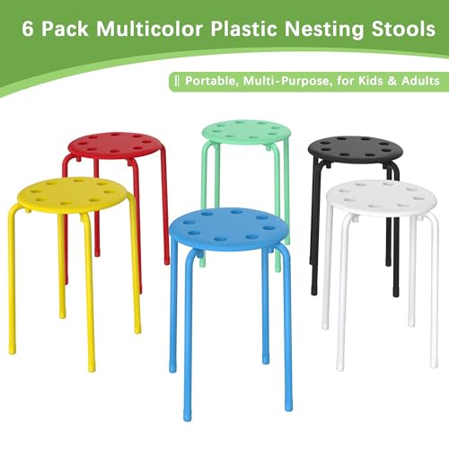 VECELO 6 Piece Stacking Stools Flexible Seating, 17.7 Inch Standard Height, Portable Stackable Nesting Stools for School Classroom Office, No Assembly, Colorful