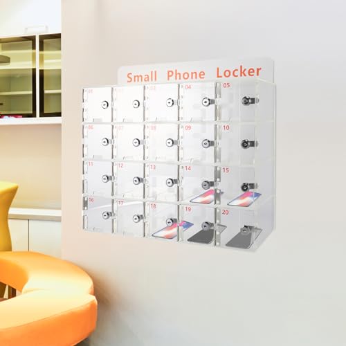 RABEEXP Cell Phones Storage Cabinet Portable Acrylic Pocket Chart for Cell Phones Wall-Mounted with Lock and Label for School Classroom Office Conference Room (20-Slots)