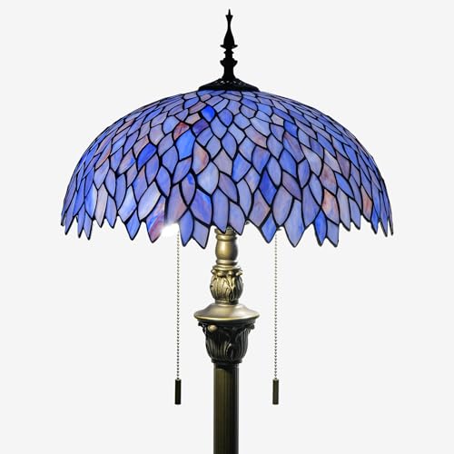 GILGGAK Tiffany Floor Lamp Blue Purple Wisteria Style Stained Glass Standing Reading Light 16x16x64 Inch Retro Inspired Pole Corner Lighting Art Decor for Bedroom Living Room Home Office