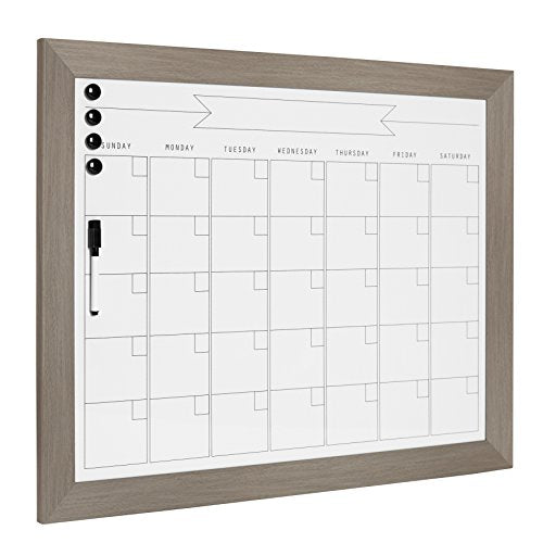 DesignOvation Beatrice Framed Magnetic Dry Erase Monthly Calendar, 23x29, Gray