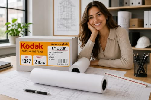 KODAK Wide Format Paper 17 x 500 FT 20# Engineering Bond, 3" Core, 2 Rolls/Ctn