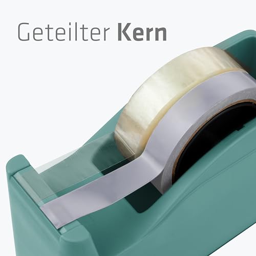 SAX Tape It Easy XXL Single Hand Tape Dispenser Extra Heavy for 1 x 50 mm Tape or 2 x 25 mm Tape, Parcel Tape Dispenser with Pen Holder Function, Non-Slip, Includes Double-Sided Blade, Sage Green