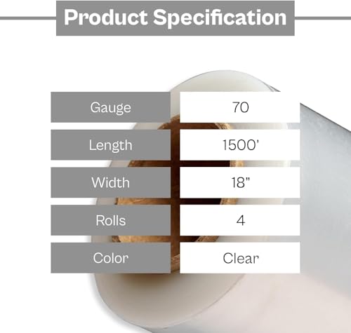 PSBM Blown Stretch Wrap, 4 Rolls 18 Inch x 1500 Feet 70 Gauge Heavy Duty Clear Plastic Wrap Industrial Strength Shrink Film for Moving, Packing & Shipping