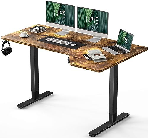 Marsail L Shaped Electric Standing Desk, 55x34 Inch Desk Adjustable Height with Headphone Hook, Large Computer Sit Stand for Home Office Sturdy Writing Workstation, Rustic (MSEDS2B1)