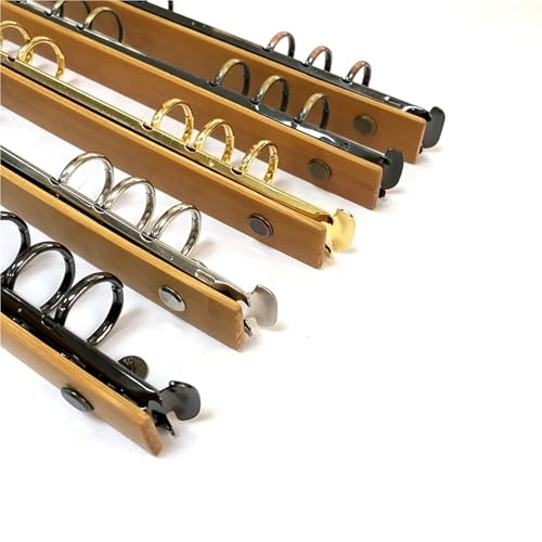 Ring Clips 5PCS A5 Metal Ring Binder Clips with Bamboo Back Panel 6 Detachable Buckle Loose-Leaf Binding Strip for Data Book Album Notebook(Silver,Inner Diameter 15mm)