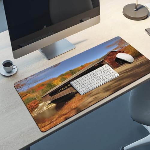 Albany Covered Bridge Locked Edge Desk Mat & Mouse Pad Premium Rubber Desk Protector Large Size for Laptop/Keyboard Multi-Size Optional for Home Office Internet Cafe