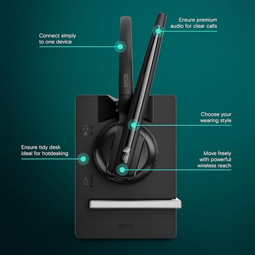 EPOS Impact D 10 Phone II - Wireless DECT Mono Ear Convertible Headset for Connection to a Desk Phone, Black