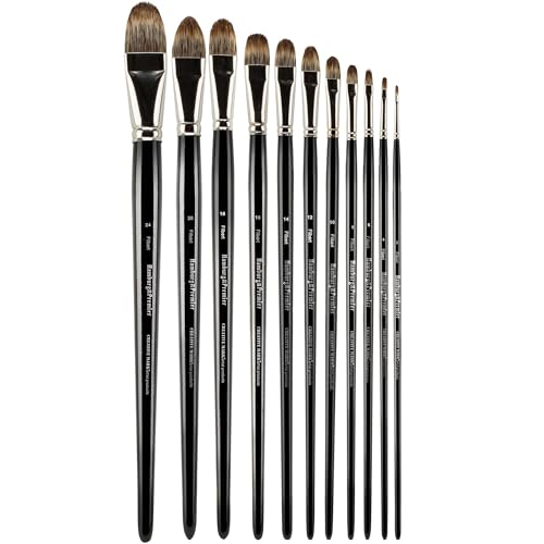 Creative Mark Hamburg Premiere Professional Oil Painting Brushes - Filbert #12 Oil Paint Brush - Handmade in Germany, Natural & Synthetic Hair Blend, Long Triple-Lacquered Birch Handle