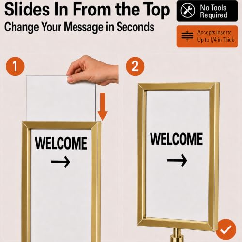 CCW 14 X 22 Inch Vertical Pedestal Floor Sign Frame, Polished Brass