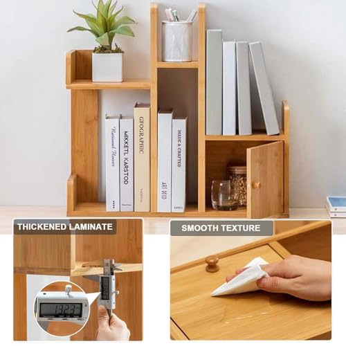 Desk Shelf, Bamboo Desktop Bookshelf, 7.3×22.8×22in - Countertop Orgnizer Shlef, for Place Book, Figurine and Decoration, Storage Rack, Display Shelf, Place on The Desktop for Study Dorm Office Home