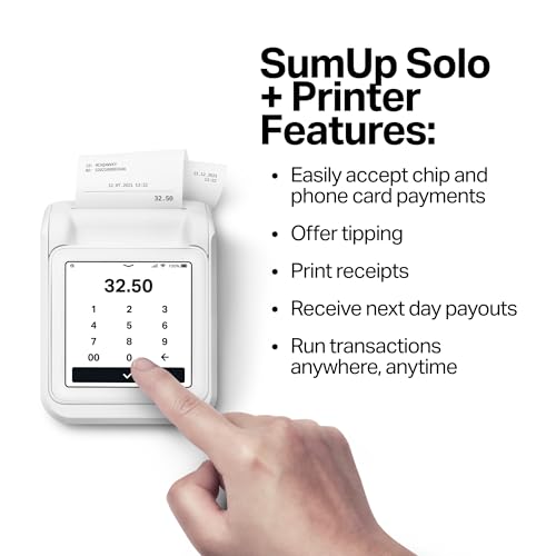 SumUp Solo + Printer Bundle - Credit Card Payment Card Reader. Full Touch-Screen Interface with Free SIM Card and Mobile Data (SumUp Solo + Printer)