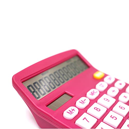 NSUQOA 12 Digit Desk Calculator Large Buttons Financial Business Accounting Tool Rose Red Color for Office School