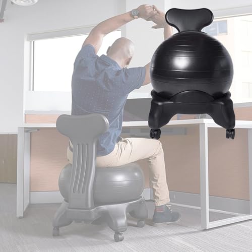 EXCLURA Yoga Ball Office Desk Chair for Adults, Ergonomic Exercise Ball Chair with Wheels ＆ Back, Relieve Back Pain Stability Balance Ball
