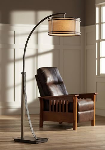 Gentry Oil-Rubbed Bronze 2-Light Downbridge Arc Floor Lamp with USB Dimmer