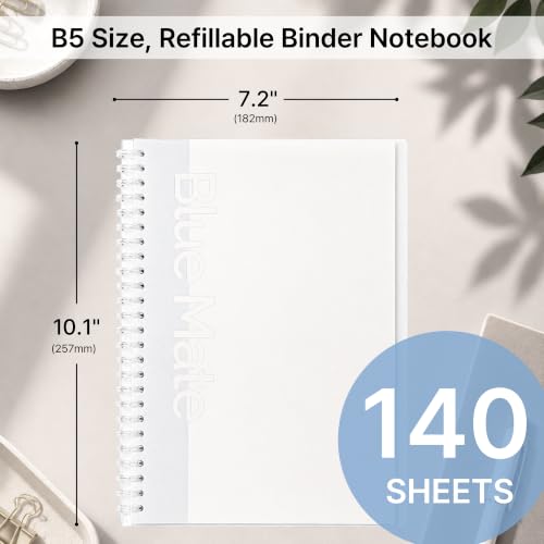 Color Me Blue B5 Loose Leaf Binder Notebook Set, 26-Ring Refillable Binder with Paper Inserts for School, Office & Note Taking