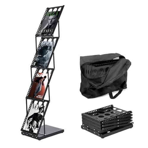 Foldable Magazine Rack Metal Literature Stand Rack Brochure Display, Black