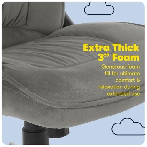 Scranton & Co Velvet Modern Swivel Executive Office Desk Chair, Height Adjustable Upholstered Rolling Chair for Meeting Room, Comfortable Computer Chair for Home Office and Study Room, Grey/Black