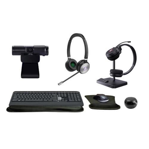 Yealink WH62 Dual Wireless Bluetooth Over Ear Headset for Office, Bundle with Cam 313 2MP Webcam, MK540 Wireless Keyboard and Mouse, Gel Wrist & Mouse Pad, Mini Speaker