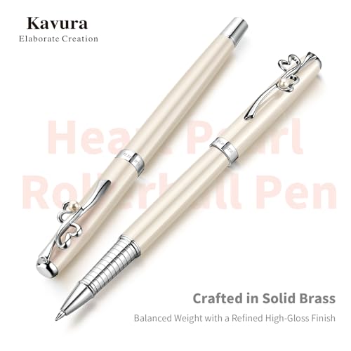 Kavura Heart & Pearl Rollerball Pen Gift Set for Women,Pearl White