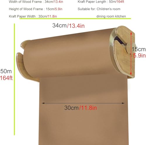 LNNW Kraft Paper Dispenser Hanging Butcher Paper Roll Holder, 12Inch Wide Kraft Paper Dispenser for/Children's Graffiti Scroll, Kitchen Menu Board Decorative Message Boards for Wall