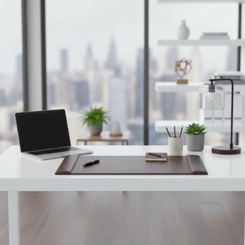 Dacasso Bonded Pad with Side Rails Luxury Leather Desk Blotter for Writing, 30 x 18 (Dark Brown)