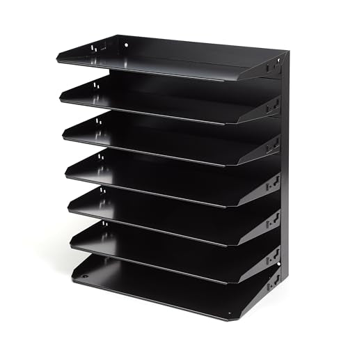 Huron Desktop Horizontal 7-Slot Legal File Binder Organizer Storage Letter Tray, Black Commercial Grade Steel