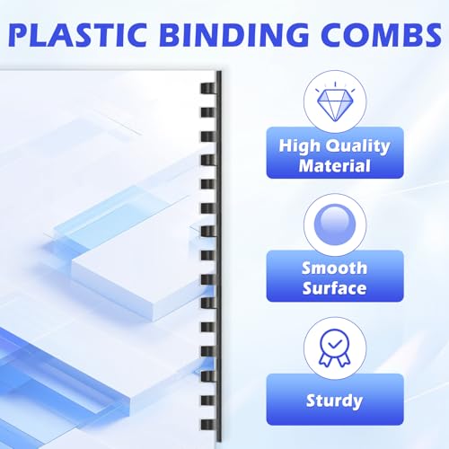 TOTiyea 50 Pack19 Ring Plastic Binding Combs, 1 Inch Diameter,200 Sheet Capacity, Letter Size, Black Comb Binding Spines