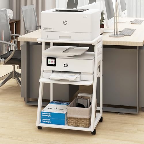 Natwind 3 Tier Printer Stand, 19.7"x15.7", with Charging Station,White