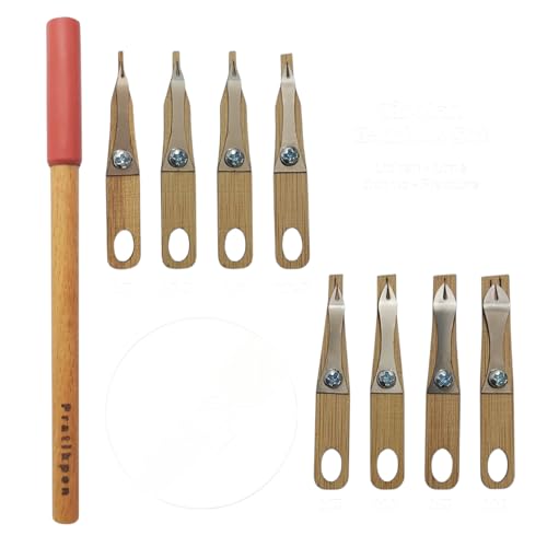 Pratikpen Tibetan Bamboo Calligraphy Nib Set – 8 Interchangeable Bamboo Nibs with Pen Holder – Uchen, Ume, Gothic, Fracture Writing