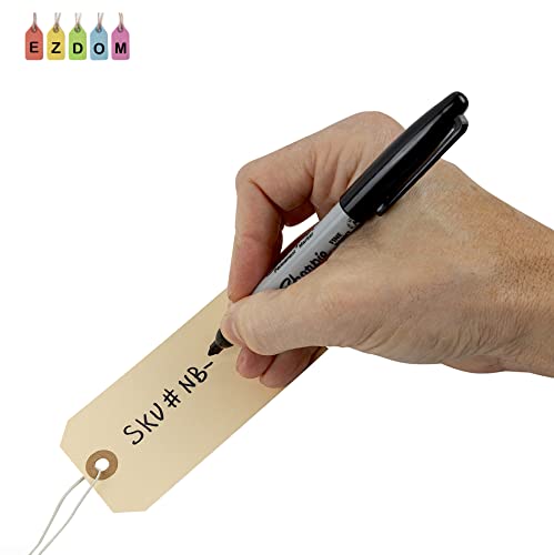 Tags with Elastic String Attached - #5, 4 3/4" x 2 3/8" Box of 200 Manila Paper Label Tags with Elastic Loop and Reinforced Hole