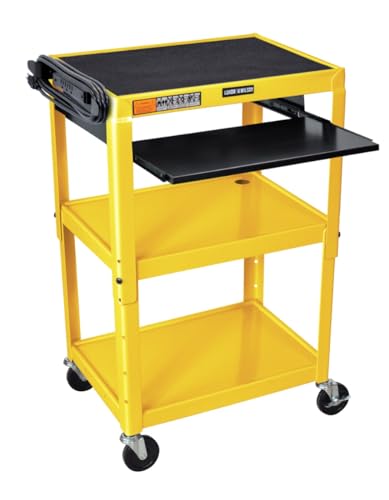 LUXOR UCMT1KB-YW Adjustable-Height Steel Utility Cart - Pullout Keyboard Tray, Yellow