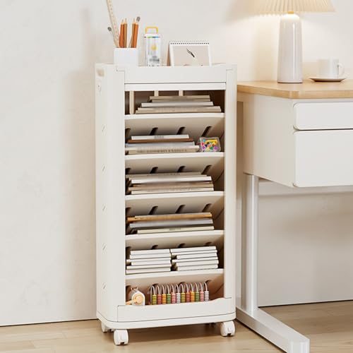 Rolling Book Cart, 7-Tier Book Rack Storage Bookshelf with Wheels, Multifunctional Zoning, Open Storage Organizer Rack for Classroom Office Study Home
