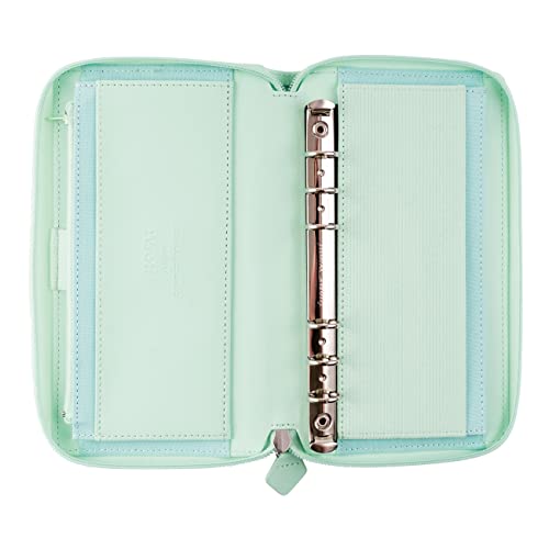 Filofax Saffiano Zip Organizer, Personal Compact Size, Neo Mint - Cross-Grain, Leather-Look, Six Rings, Week-to-View Calendar Diary, Multilingual, 2025 (C028811-25)