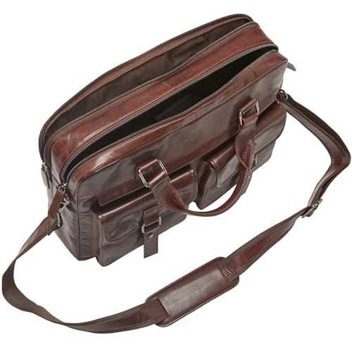 Mancini Buffalo Briefcase with Dual Compartments for 15.6" Laptop, Brown