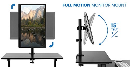 Mount-It! Rolling Adjustable Stand-Up Desk with Monitor Arm - Mobile Computer Workstation & Presentation Cart, in Black Color (MI-7942B)