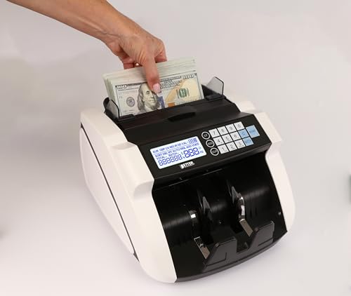 Large Money Counter Machine, USD/EUR/GBP/CAD Counterfeit Bill Detector with LCD Display, Advanced Detection, 300 Bill Capacity, 1000 Notes per Min, Total Value, Batch Function + More