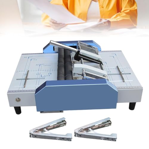 Semi Automatic Stitching and Folding Machine, 70w Portable Stapler Folder Machine, with 5 Position Adjustable Stapling and Concave Convex Roller, for Office, Print Shop and School