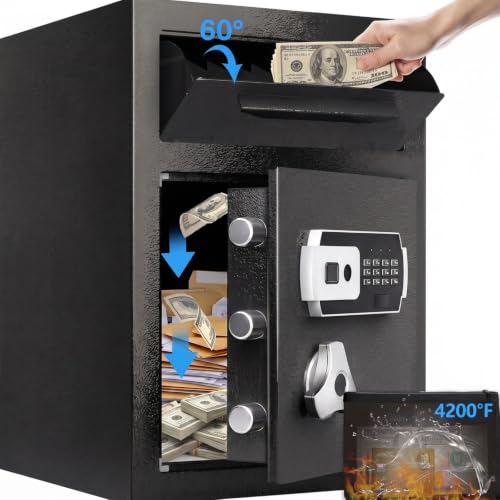 SAPITAL 2.8 CuFt Drop Safe for Business, Money Safe Box with Quick Place Drop Slot, Digital Keypad, Keys, Fireproof Bag, Anti-Fish Baffle, Cash Depository Safe for Business Retails Mail Church Home