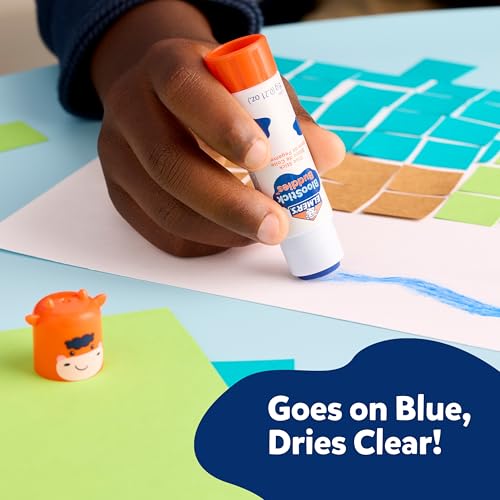 Elmer's BlooStick Buddies Glue Sticks, Disappearing Blue, Anti-Roll Cap Design, Unique Characters, 6 Grams, 48 Count - Classroom Supplies, #1 Teacher Brand