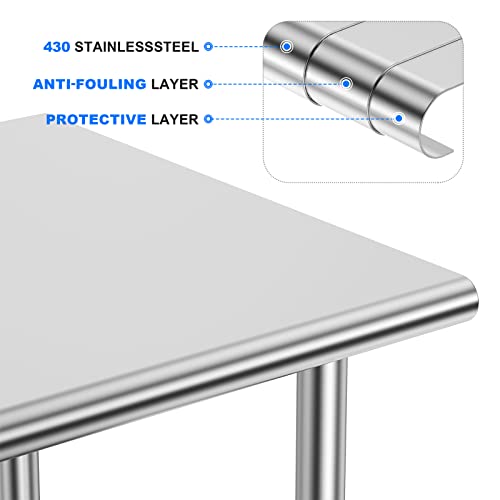 Stainless Steel Table for Prep & Work, 30x48 Inches, Metal Commercial Heavy Duty Table with Adjustable Under Shelf for Restaurant, Home and Hotel