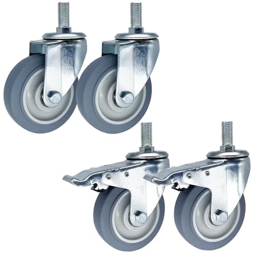 Threaded Stem Caster M14 M16 M20×30 Swivel Caster Wheels Heavy Duty 3-Inch 4-Inch 5-Inch Dual Locking No Noise TPR Rubber Castors Set of 4 for Trolley Serving Cart